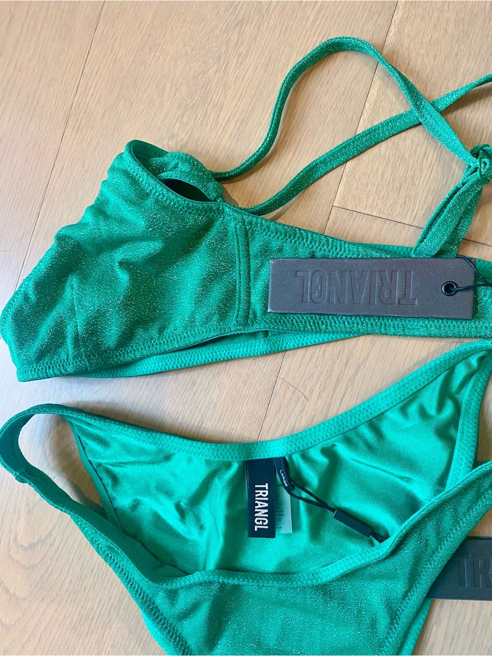 triangl swimwear Shimmery Emerald Green Bikini Set top XL and bottom is large
